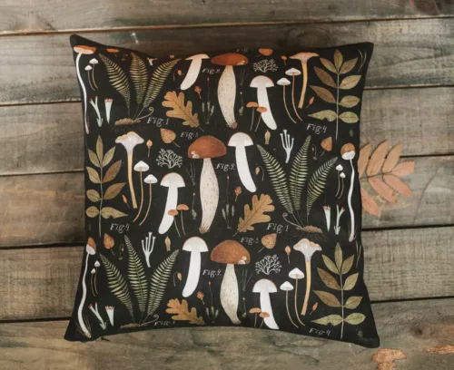 Льняной чехол для подушек "Грибы и папоротники"